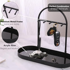 Shinpuru Metal Jewelry Organizer Stand & Key Holder Tray with Acrylic Base, Key Stand and Jewelry Tray with 5 Hooks, Perfect Bowl, Valet, Key Tray, Ring Holder, Jewelry Dish(Matt Black) - color: Matt Black