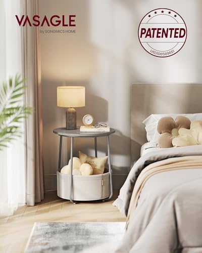 VASAGLE Nightstands, Set of 2 Small Round Side Tables with Fabric Basket, Bedside End Tables, for Bedroom, Cement Gray and Cream White ULCT667G01 - color: Cement Gray + Cream White
