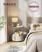 VASAGLE Nightstands, Set of 2 Small Round Side Tables with Fabric Basket, Bedside End Tables, for Bedroom, Cement Gray and Cream White ULCT667G01 - color: Cement Gray + Cream White