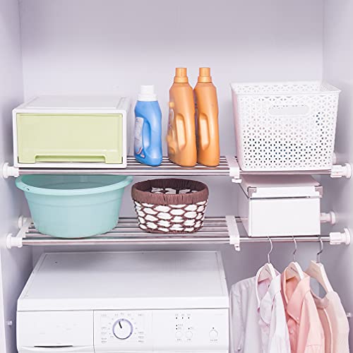 Hershii Expandable Closet Tension Shelf Rod Adjustable Storage Rack Heavy Duty DIY Organizer Divider for Wardrobe Cupboard Kitchen Bathroom - size: 82-117.5cm/32.28-46.25inches