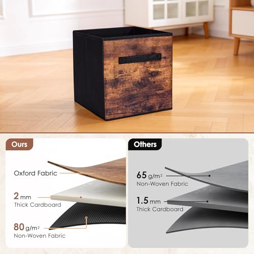 13 Inch Fabric Storage Cubes, 8 Pack Foldable Storage Bins with Handle, Fabric Cube Box for Shelves, Closet, Bedroom, Living Room, Organizer, Rustic Brown and Ink Black - color: 8 Pack Brown Black, size: 13 Inch