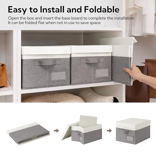 GRANNY SAYS Storage Bins with Lids, Collapsibe Clothes Organizers and Storage, Storage Baskets for Shelves, Decorative Storage Boxes with Lids, 3-Pack, Gray&Ivory - color: White&Gray, size: Medium