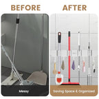 3PCS Broom Holder Wall Mount, No-Drilling Self-Adhesive Mop and Broom Storage Rack (4 Racks with 5 Hooks),Wall-Mounted Broom Hanger for Bathroom, Kitchen, Closet, Garage (White) - color: White