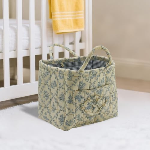 Quilted Fabric Storage Basket with Handles & Pocket, Foldable Laundry Hamper Boho Floral Print Organizer Bin for Home, Picnic, Office 12"x10"x10" (B-3) - color: B-3