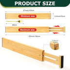 Lzerking Kitchen Drawer Dividers 6 Pack, 17-22" Adjustable Bamboo Drawer Organizers Large, Spring Loaded, Expandable Utensil Organizer, Works in Kitchen, Dresser, Closet, Bathroom, Bedroom