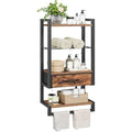 HOOBRO Wall Mounted Towel Rack with Shelf and Drawer, Bathroom Wall Storage Shelf with Towel Bar, Space Saving Over Toilet Organizer for Bathroom, Rustic Brown BF11LB01