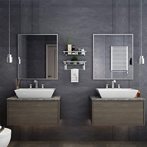 VOLPONE Glass Shelf with Towel Bar 15.7in Silver Bathroom Shelf Wall Mount Rustproof Bathroom Wall Organizer 1 Tier (Silver) - style: 1 tier with towel bar silver