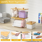 Extra Large Trash Bag Holder 4 Pack Garbage Bag Dispenser Roll Holder with Lid Laundry Room Organizer Under Sink Stackable Storage, Wall Mounted Laundry Dryer Sheet Holder Clear Pod Container - color: 4Pcs