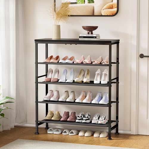 Mavivegue Metal Shoe Rack, 5 Tier Shoe Organizer with MDF Board and Non-Woven Fabric, Shoe Rack for Entryway and Closet,Industrial, Rustic Brown - size: 5 Tier