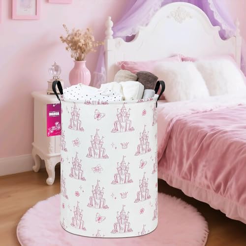 Laundry Hamper Large Canvas Fabric Lightweight Storage Basket/Toy Organizer/Dirty Clothes Collapsible Waterproof for College Dorms, Boys and Girls Bedroom,Bathroom(Shining castles) - color: Shining castles