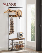 VASAGLE Hall Tree with Bench and Shoe Storage, Entryway Bench with Coat Rack Stand and Shoe Rack, 9 Movable Hooks, Top Bar, Fabric Shelves, Industrial, Rustic Brown and Black UHSR411B01 - color: Rustic Brown + Black, size: 25.2"W