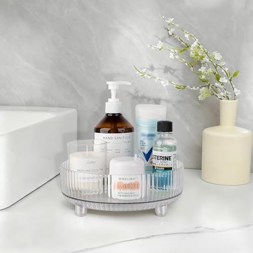 360 Rotating Makeup Organizer Perfume Tray Skincare Holder Spinning Cosmetic Storage Bathroom Countertop Organizer Lazy Susan Turntable for Dresser, Vanity, Kitchen, Small Clear - color: Clear, size: 9"