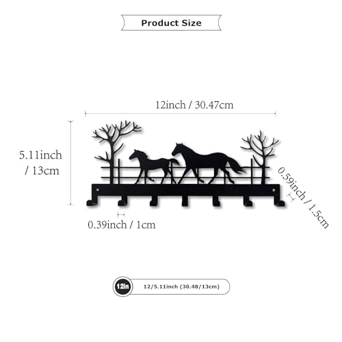 Metal Horse Key Holder for Wall,Metal Key Organizer Wall Decorative with 7 Hooks,Black Wall Mount Key Holder for Entryway,Front Door,Hallway,Office - color: Horse