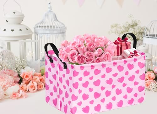 Valentine's Day Storage Basket Baby Hamper Collapsible Organizer Bin Gifts Shelf Baskets for Room Decor - color: peach heart