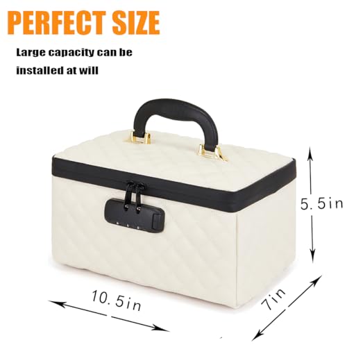 KaAutoler Portable makeup box with Lock, Large Capacity Travel Makeup Case Organizer, Makeup Bags for Girls Traveling With Handle and Divider Makeup Bag (off-white) - color: off-white