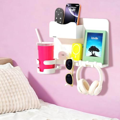 Floating Shelves for Bedside Shelf, Stick On Accessories Organizer, Wall Mount Self, Cute Room Decor Aesthetic, Girls Room Decor, Cool Stuff for Bedroom Storage and Organization - color: White