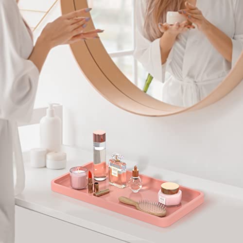 Bathroom Vanity Tray for Countertop - Bamboo Organizer Tray for Dresser Tops, Toilet, Perfume Small Decorative Tray Wood Tray for Home Decoration 11.81” L x 6.1” W x 0.79” H (Pink) - color: Pink, size: 11.8" x 6.1" x 0.8"