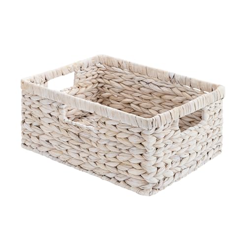 StorageWorks Pantry Baskets, Wicker Storage Baskets for Organizing, Shelves, Pantry Organizers and Storage, Water Hyacinth, White - color: White (Water Hyacinth), size: 15"L x 11"W x 6 ¾"H
