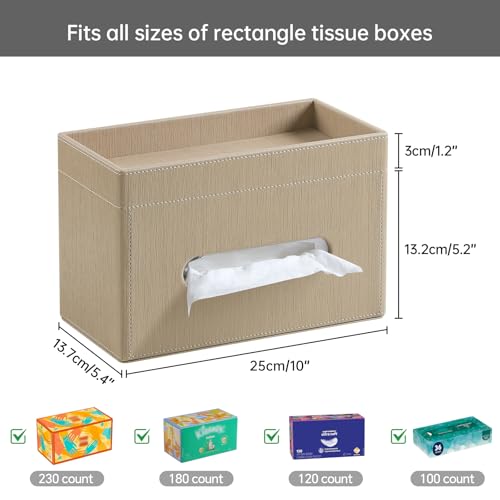 Plus Size Tissue Box Cover Rectangle, PU Leather Tissue Box Holder with Storage Tray, Decorative Organizer Tissue Holder for Bathroom, Bedroom Dresser, Night Stand, Office (Wooden Color) - color: Wooden Color
