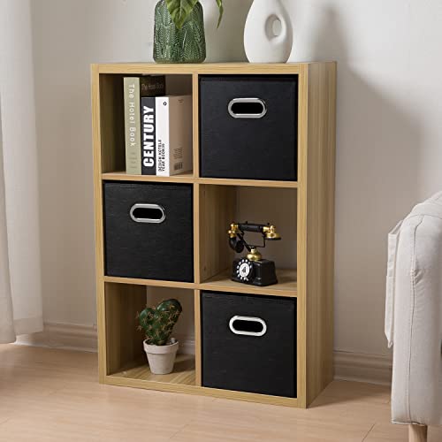 PRANDOM Leather Foldable Cube Storage Bins 11x11 inch [2-Pack] Fabric Storage Baskets Cubes Drawer with Cotton Handles Organizer for Shelves Nursery Closet Bedroom Clothes Black - color: Black, size: 11x11 in(2-Pack)