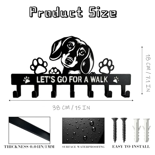 Dachshund Key & Dog Leash Holder for Wall, 7-Hook Wall Dog Storage Organizer for Entryway, Hallway, Front Door, Kitchen, Small Black Key Rack, Wall-Mounted Key Hanger, Dachshund Gifts & Decor - color: Dachshund