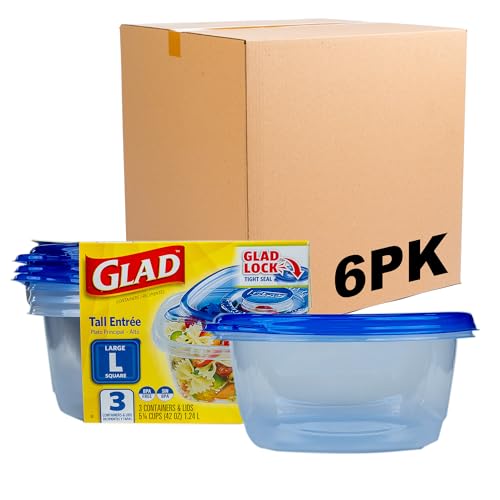 Glad GladWare Tall Entree Food Storage Containers with Lids, Large Square BPA Free Plastic for Meal Prep and Lunches, Lock Tight Seal, Microwave and Dishwasher Safe, 42 Oz, 3 Count - 6 Pack - size: 42 oz - 18 Count, style: Square