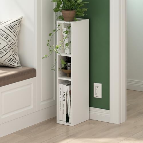 Furinno Fulda Book Shelf, 3-Tier Narrow Bookshelf, Bookcase with 6-in Width Storage Shelf, 9.3 x 5.9 x 31.5, for Living Room, Bedroom, Home Office, White - color: White, size: 3-Tier, 6-Inch Width