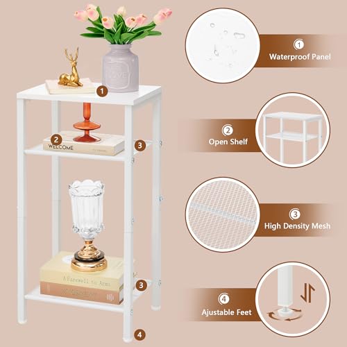 Hoctieon 3 Tier End Table, Telephone Table, Narrow Side Table with Storage, Nightstand for Small Spaces, Metal Frame, for Living Room, Bedroom, Sofa Couch, Hall, Easy Assembly, White - color: White, size: 1 Pack