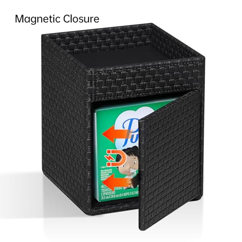 Square Tissue Box Cover, Stylish Leather Tissue Box Holder with Storage Tray, Decorative Tissue Rack Storage Box for Living Room, Bedroom, and Office Desk(Black Woven Pattern) - color: Black Woven Pattern