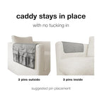 No Tuck Armchair Caddy with Matching Pin Fasteners - 19 x 24 Inches - No Tucking, No Slipping - Armrest Organizer for Recliner and Couch (Gray) - color: Gray