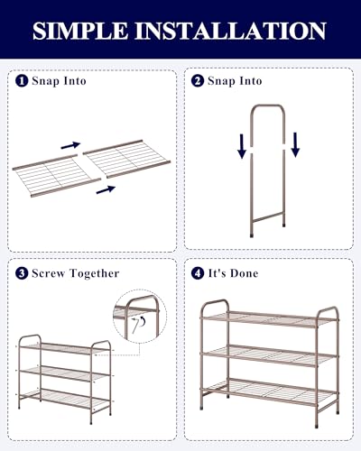 Kitsure Shoe Rack - Stainless Steel Shoe Organizer, Sturdy Shoe Rack for Closet and Front Door Entrance, Free Standing Shoe Shelf, Closet Organizers and Storage, 25.6" Wide - 3 Tier, Brown - color: Brown, size: 25.6" Wide - 3 Tier