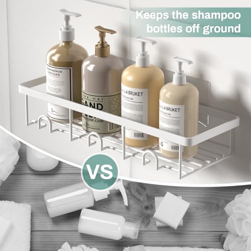 White Shower Caddy Organizer, 2 Pack Adhesive Shampoo Holder Basket Shelves for Storage and Organization, Wall Suction Bath Bathtub Rack Set for RV Camper, Bathroom Restroom Decor and Accessories - color: White, size: Small 2 Pack
