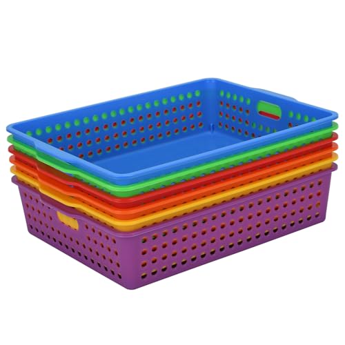 6-Pack Stackable Paper Trays with Handles, Modern Desktop Organizer for A4 Documents, Homework Turn-in Bins for Classroom & Office Use (Rainbow) - color: Rainbow
