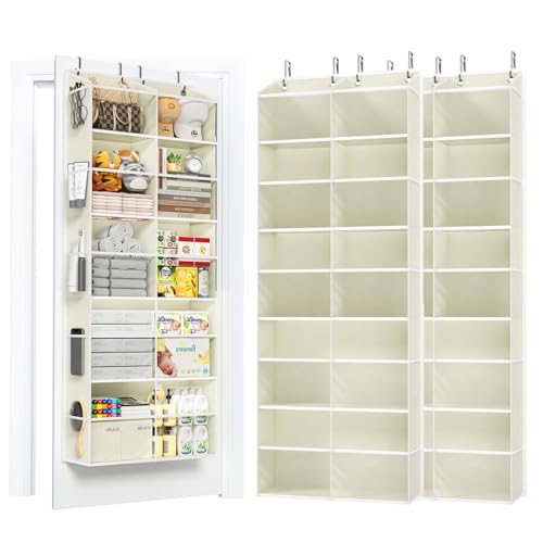 2 Pack 5-Tier Over The Door Organizer with 10 Side Mesh Pockets & Clear Windows, 80 lbs Weight Capacity Hanging Storage for Bathroom, Bedroom, Nursery, Kitchen, Organize Shoes, Diapers(Clear Beige) - color: Clear Beige, size: 2 Pack