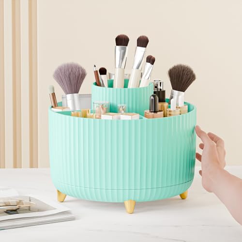 fanado 360° Rotate Makeup Brush Holder Organizer, Makeup Organizers Countertop, Makeup organization and Skincare Storage for Vanity, Desktop, Bathroom (Mint Green) - color: Mint Green