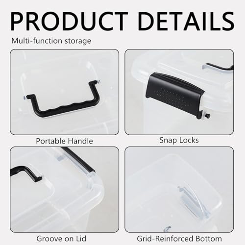 6-Pack Home Storage Bins, Plastic Container, Latching Box with Handle (Black handle) - color: Black handle