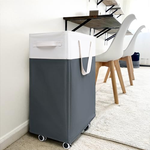 Goodpick Laundry Basket with Wheels, 75L Laundry Hamper for Dirty Clothes, College Dorm Essentials, Clothes Hamper for Livng Room, Grey&White - color: Grey & White