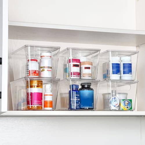 Vtopmart 6 Pack Clear Stackable Storage Bins with Lids, Medium Plastic Containers with Handle for Pantry Organizer and Storage,Perfect for Kitchen,Fridge,Cabinet, Closet,Bathroom Organization - size: M(10"L x 6"W x 5"H)