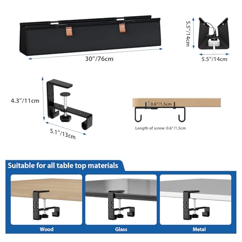 Zilink No Drill Under Desk Cable Management Tray 30" Cord Organizer for Table Clamp/Screw Mount Desk Cable Management Sturdy Waterproof Fabric Cord Hiders for Office, Home - color: Black, size: 30"