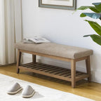 Zihanhome Entryway Shoe Bench with Cushion, End of Bed Bench,Upholstered Bench for Kitchen, Bench with Solid Wood Shelf, Fabric Ottoman Bench for Hallway, Living Room (Brown) - color: Brown