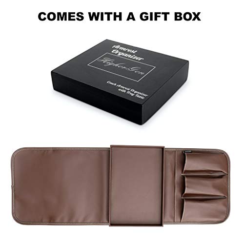 Non-Slip Couch Cup Holder Detachable Couch Tray PU Leather Armrest Cup Holder Couch Arm Table for Recliner w/ 1 Large Pocket, 3 Small Pockets for TV Remotes, Phone, Eyeglasses/Couch Console (Brown) - color: Dark Brown