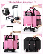Marscamd Large Rolling Cleaning Caddy Bag with Detachable Trolley, Cleaning Supplies Organizer with Wheels for Housekeepers, Pink - color: Pink