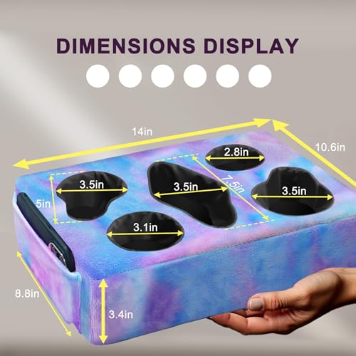 Couch Cup Holder Pillow, 5 Hole Couch Drink Holder! Keep Drinks Hand Side and Keep Temp, Prevent Spills and Use Anywhere. Cup Holder for Couch, Bed, Camping, RV, Car, Beach. Violet - color: Violet