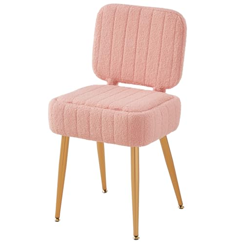 Updated Vanity Chair, Storage Ottoman with Folding Back & Gold-Toned Metal Legs, Ottoman Seat with Teddy Velvet for Dressing Room Living Room Bedroom, 15" x 12" Inch - color: Pink, size: 15" x 12"