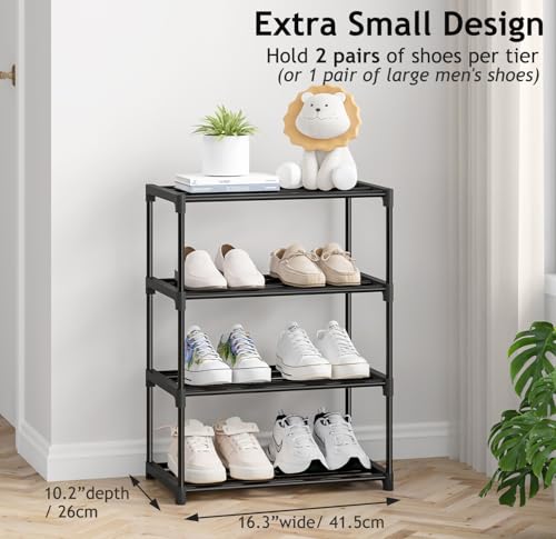 Autonomier 4 Tier Extra Small Shoe Rack (16.3" Wide), Narrow Stackable Shoe Shelf for Kids Toddler Adult, Lightweight Shoe Rack Stand for Closet Dorm Storage Organizer, Front Door Entrance, Entryway - size: 4-Tier