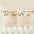 Muslin Cotton Baby Bedside Hanging Storage Bag, 2-Pocket Crib Diaper Caddy Organizer, Nursery Organization Holder for Cribs, Playard, Changing Table or Wall, Milk Bottle Bib Organizing Oatmeal