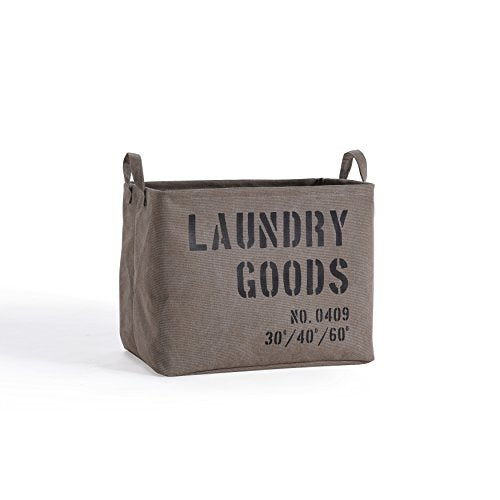 Danya B. LY117 Decorative Canvas Laundry Basket with Handles - Portable Collapsible Foldable Clothes Hamper - Khaki Green