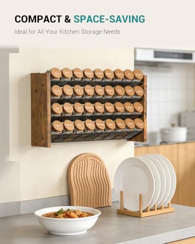 NESAPTO Spice Rack Organizer for Cabinet, Wooden 4 Tier Vertical Seasoning Organizers for Kitchen Pantry, Countertop/Wall Mount, Holds 36 Spice Jars (No Jars Included), 17.2" W × 9.4" H - size: Holds 36 Jars, 17.2"W × 9.4"H