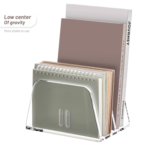 SANRUI Acrylic Mail Organizer for Desk Vertical Letter Holder Clear Bookshelf 2-Slots, Small File Sorter for Bills, Envelopes, Office Supplies, Upright Binder Divider for Home Office School - style: 2 Sections