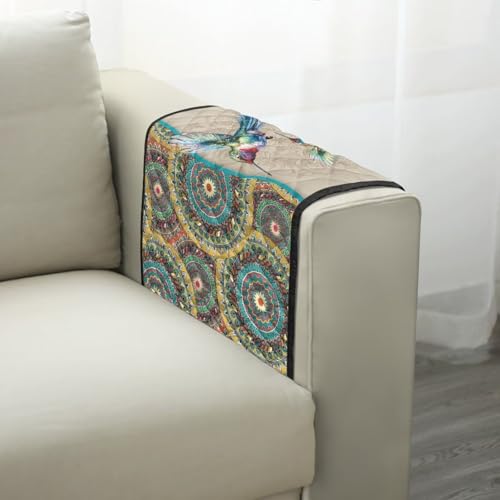 Boho Mandala Hummingbird Print Couch Arm Rest Cover Anti-Slip Furniture Protectors for Pet Cat Dog, Stain Resistant Arm Covers for Sofa with 2 Pockets Modern Home Decor - color: Boho Mandala Hummingbird